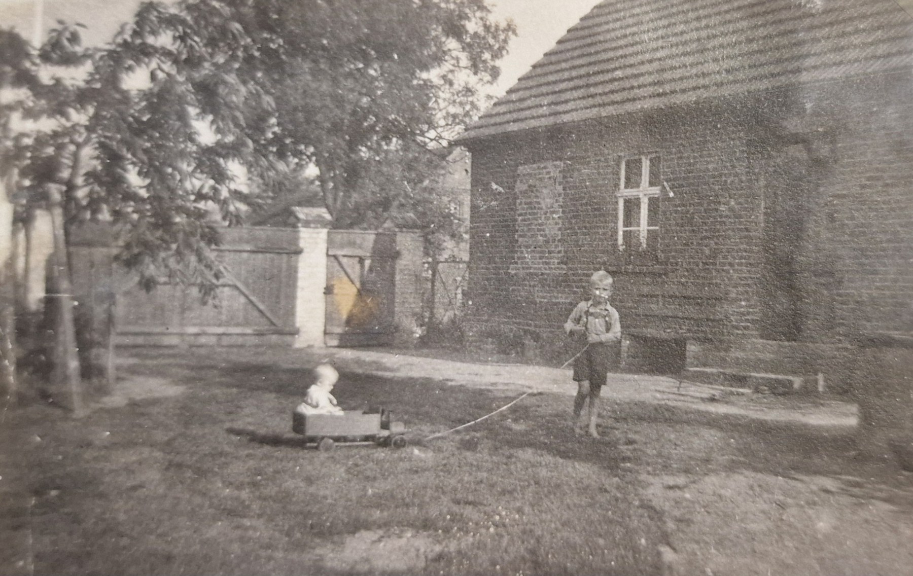 Historische Aufnahme des Hofes mit jungem Walnussbaum